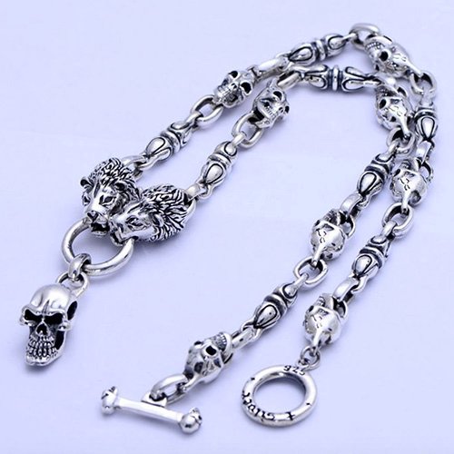 Men's Sterling Silver Lions and Skull Necklace -Jewelry1000.com